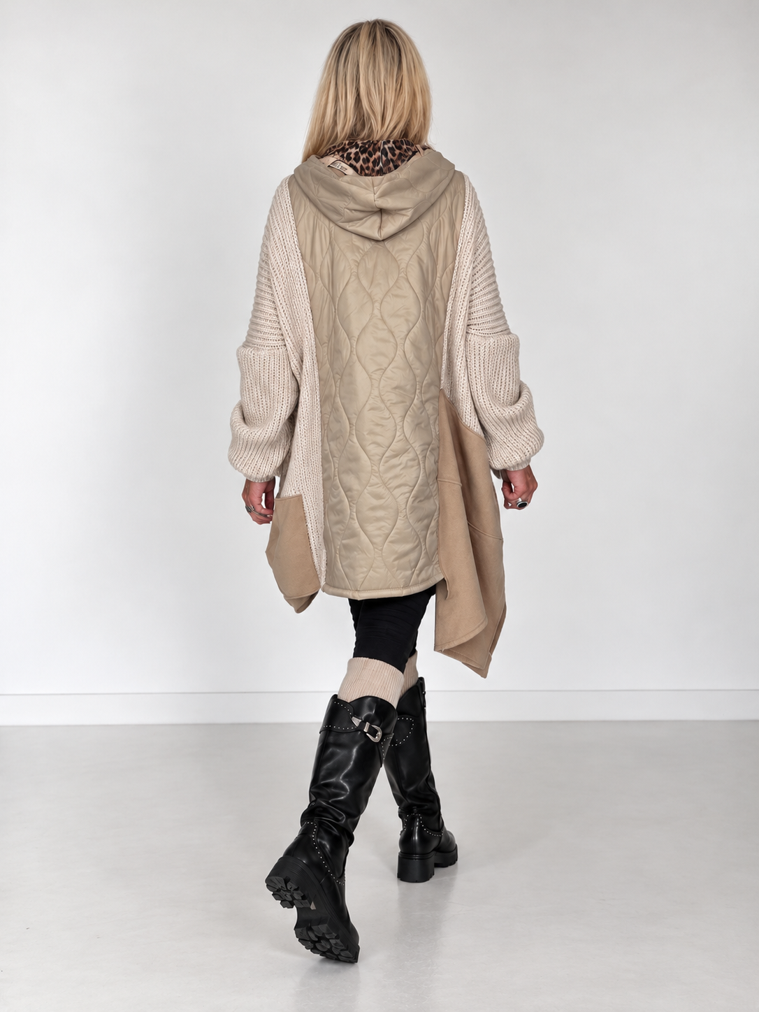 Oversized Jacke im Materialmix - beige
