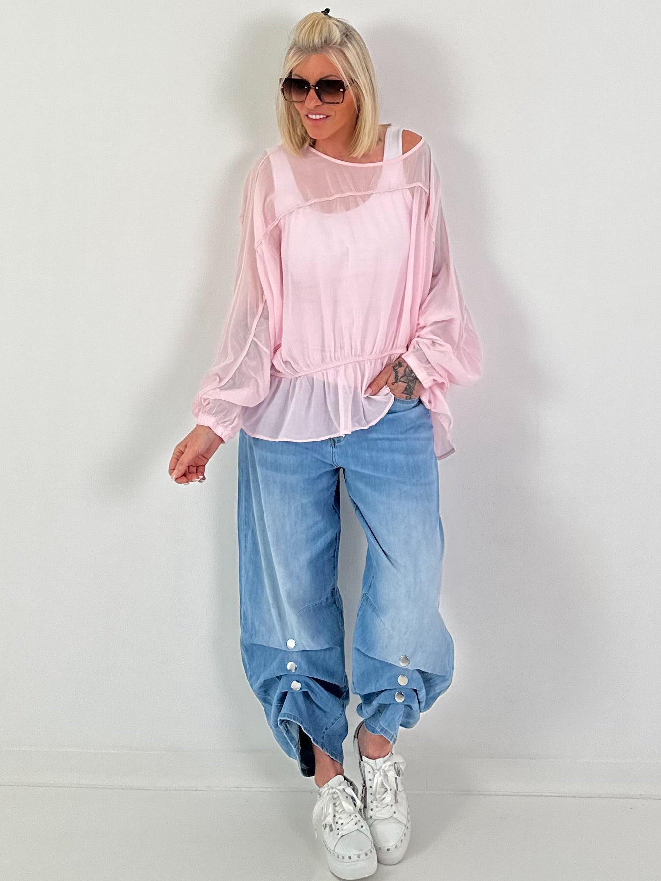 Tunic with flounce hem - pink