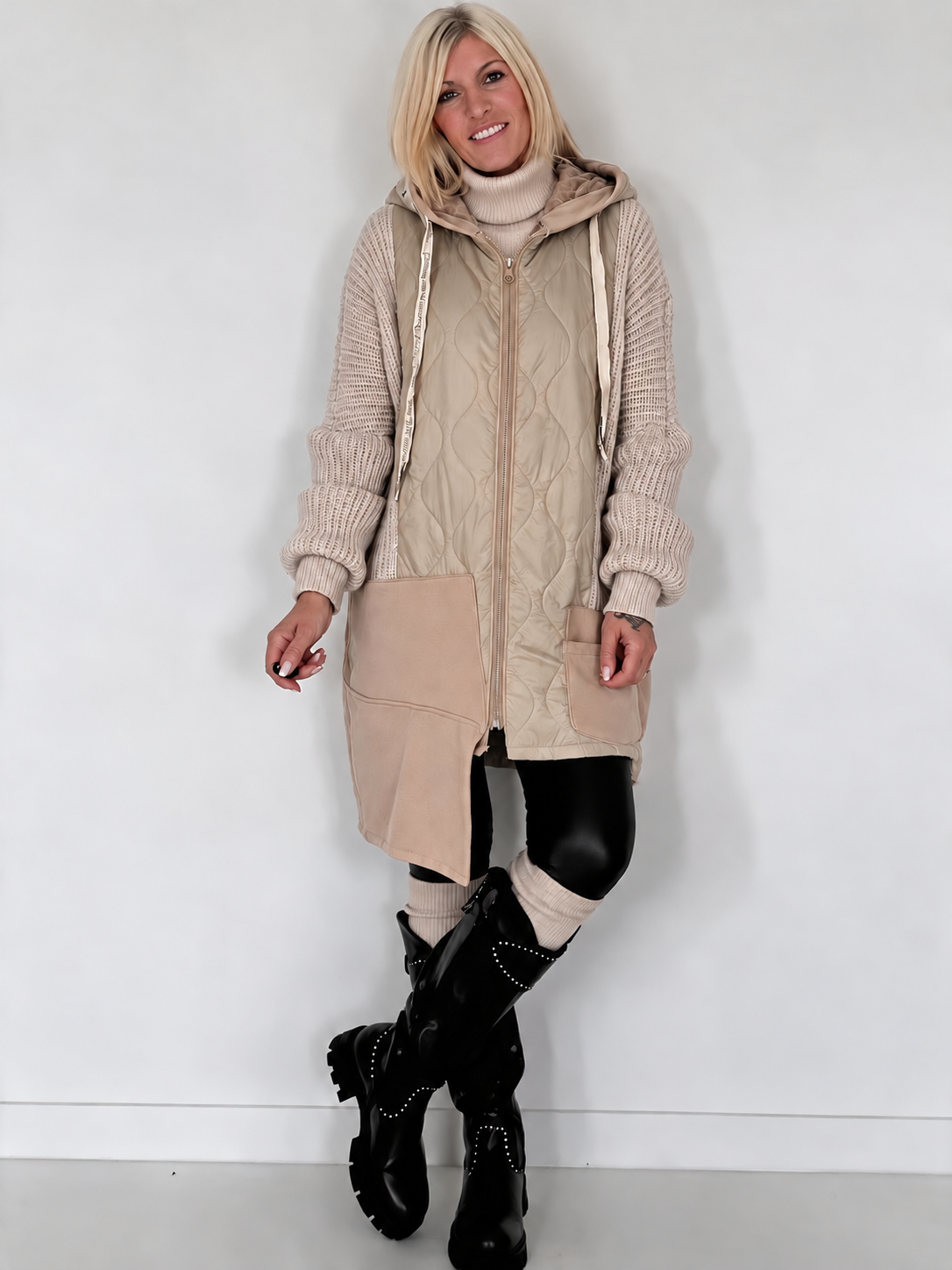 Oversized Jacke im Materialmix - beige