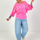 Cropped Sweater Happiness - neon pink