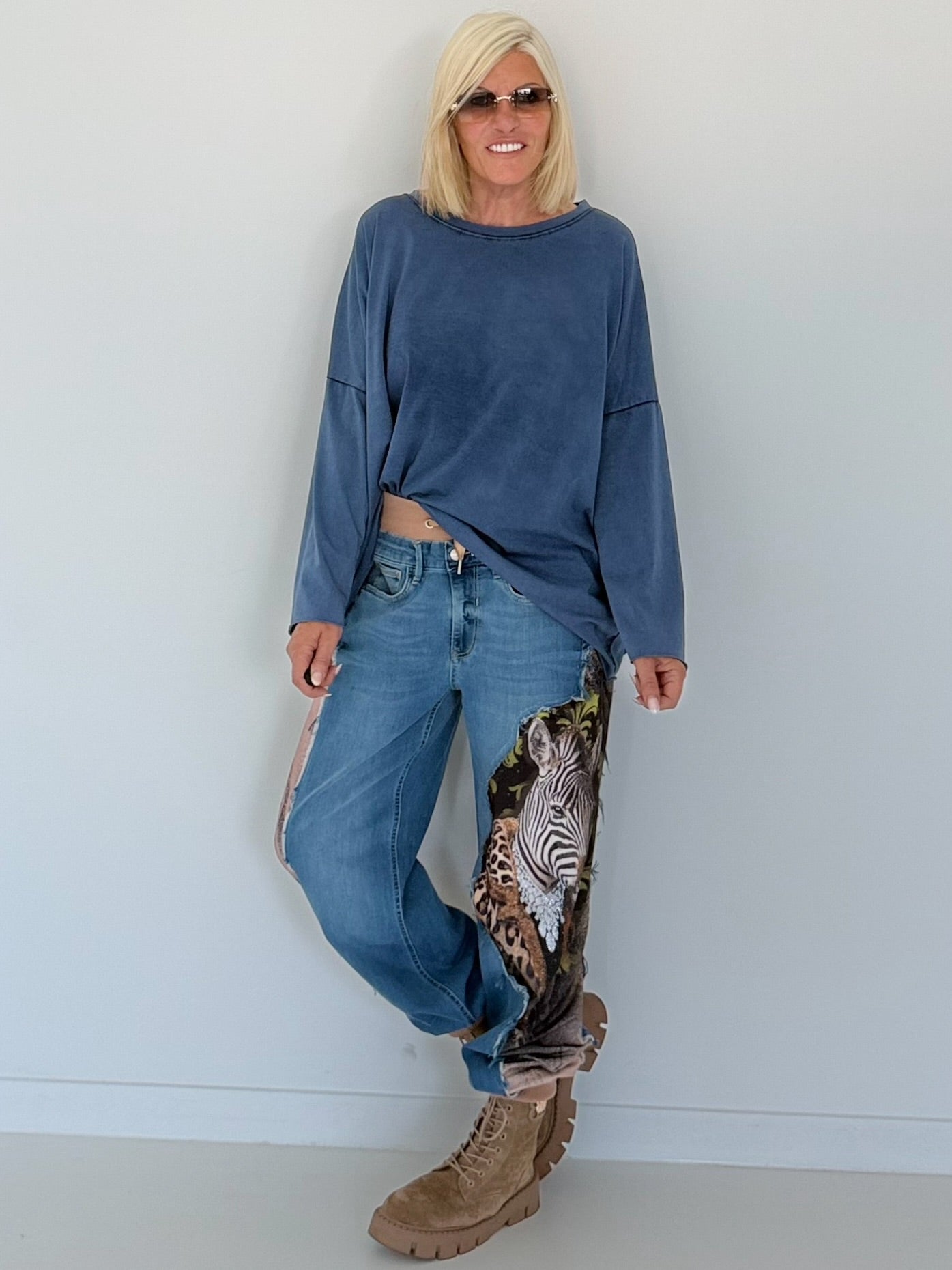 Jogg-Jeans im Used Look Zebra - denim