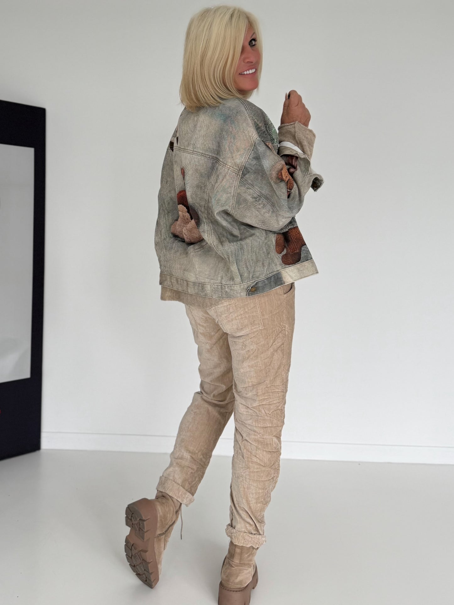Jeansjacke mit Teddy-Print - used-grey
