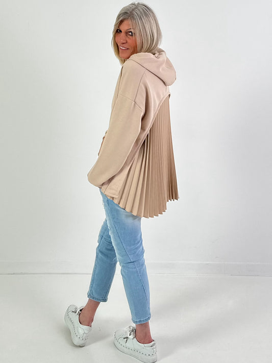Hoodie met geplooide inzet, model "Pleat Motion" - beige
