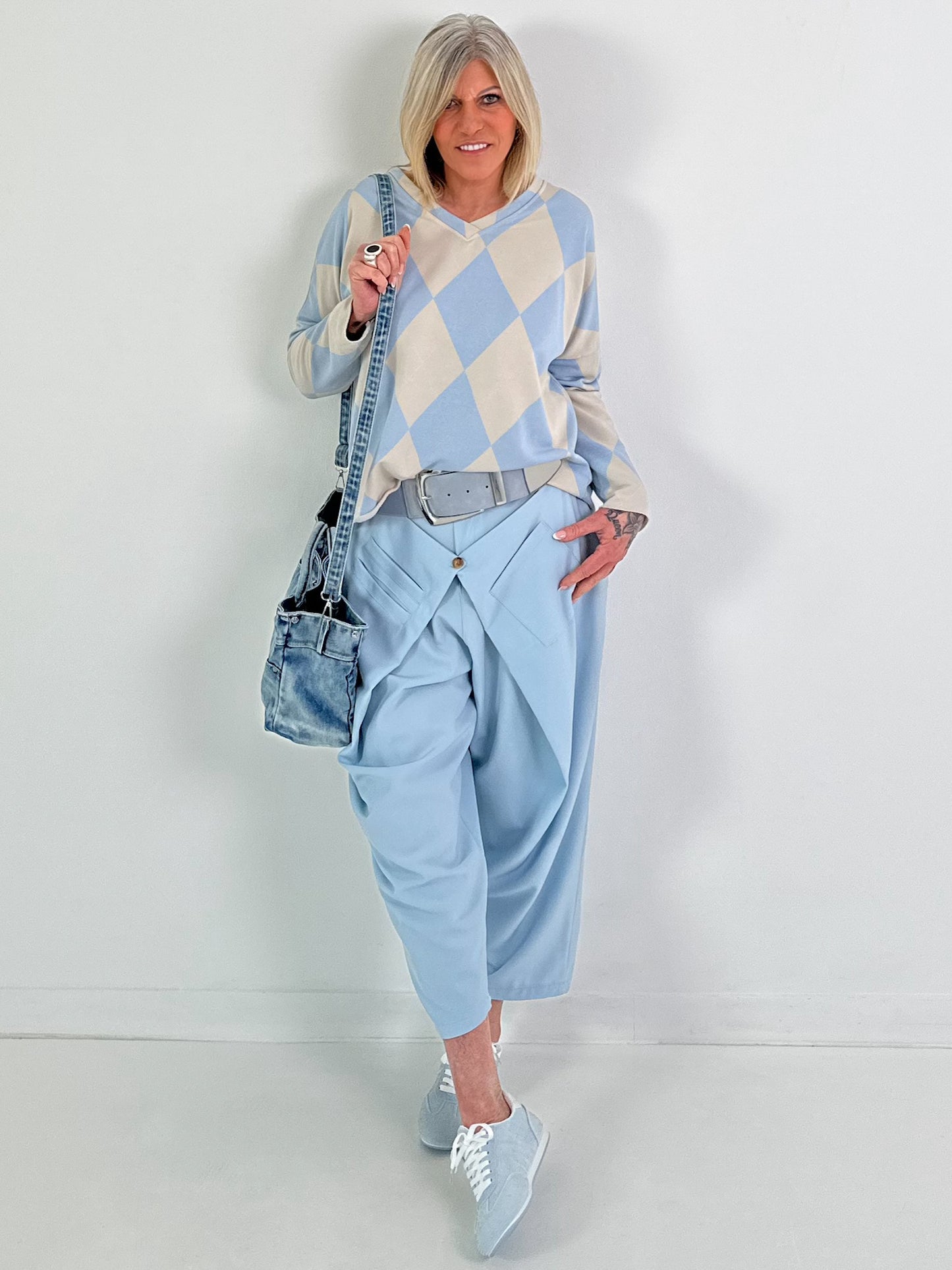 Sweater im Rautenmuster - beige-hellblau