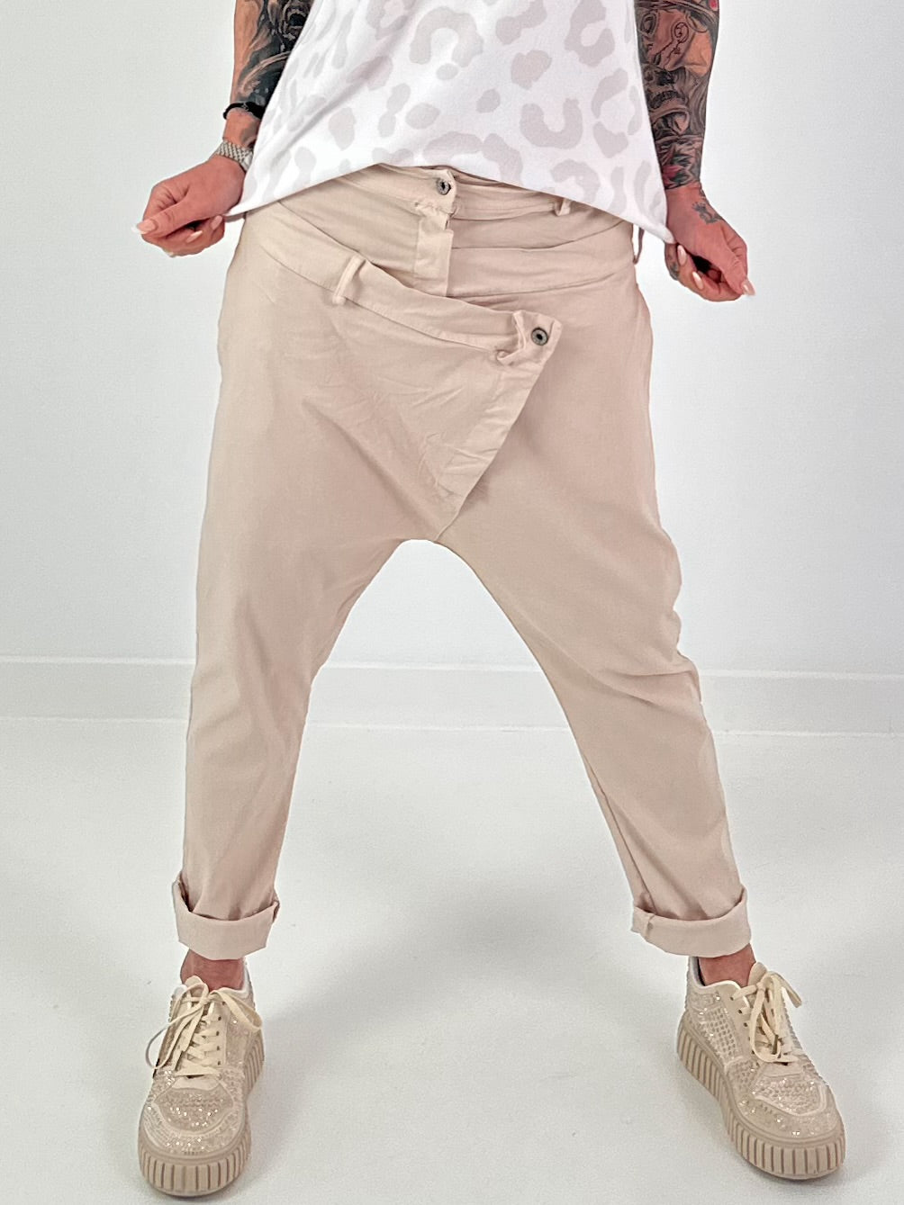 Baggy Hose mit Doppelbund - beige