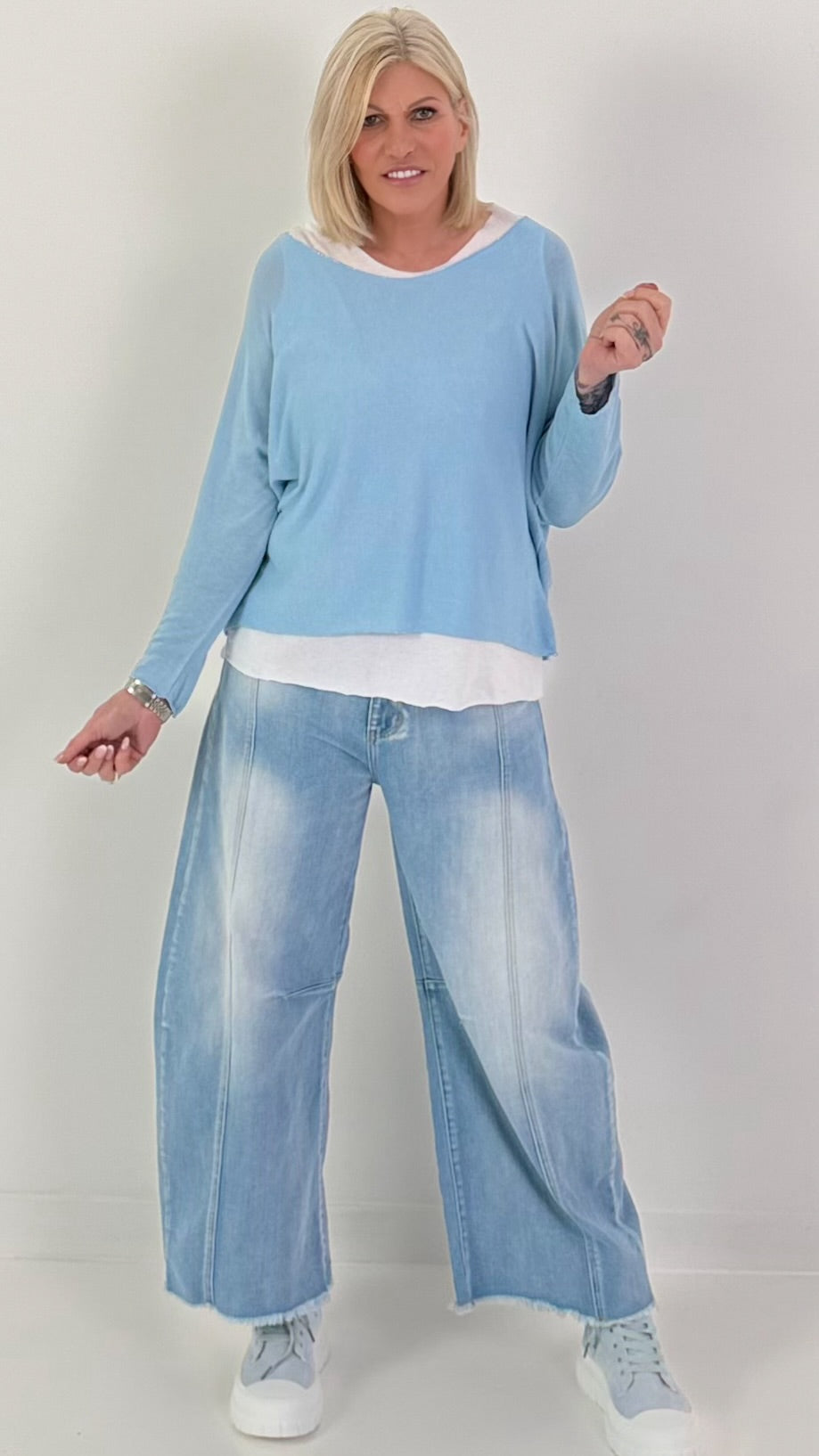 Feinstrick Pulli mit Top - hellblau