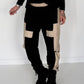 Sweathose im Materialmix - schwarz-beige