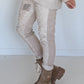 Broek van materiaalmix - beige