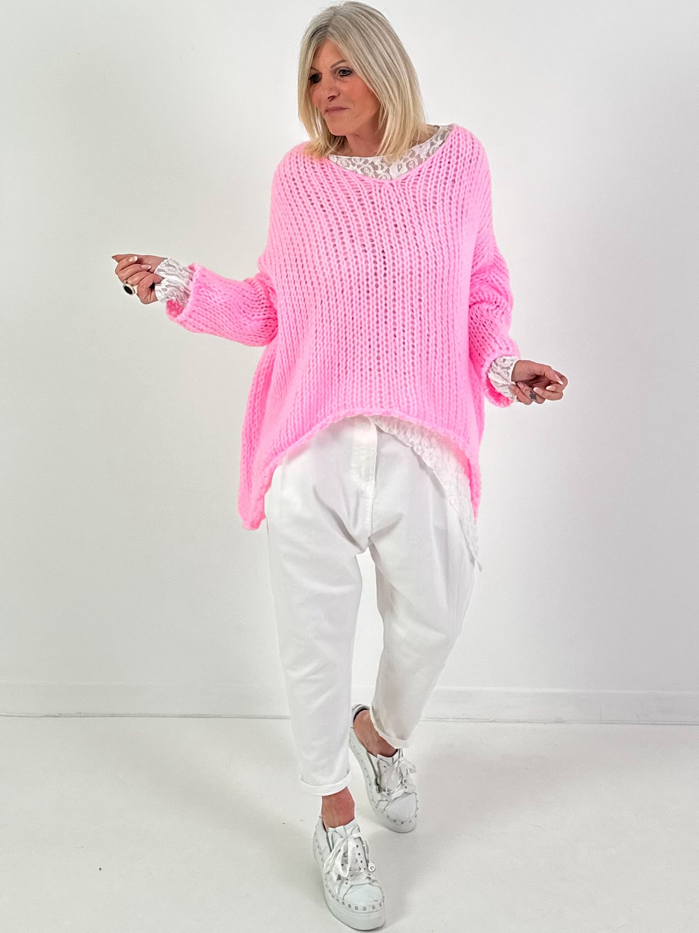 Grobstrickpullover Modell "Mellow-Mix" - rosa