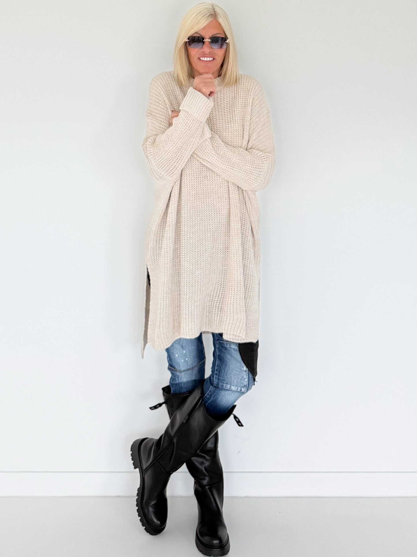 Long Strickpullover - beige
