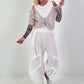 Ballon Leinen Hose mit Fransen Details - weiss