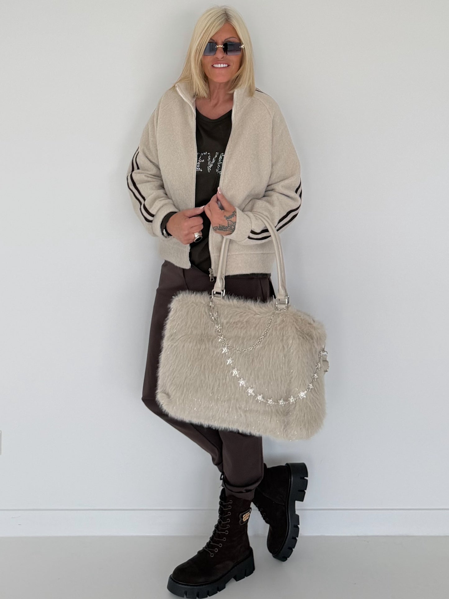 Jacke mit Streifen-Details - beige