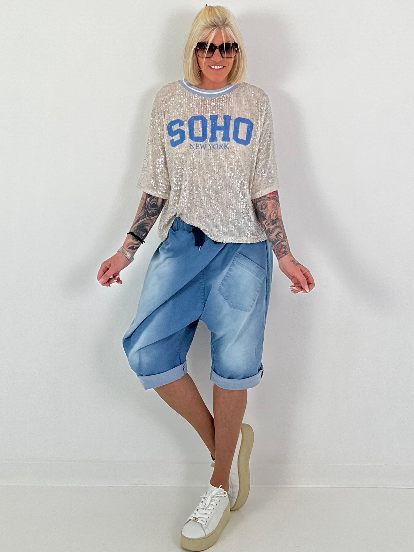 Pailletten Shirt SOHO New York - silber-blau