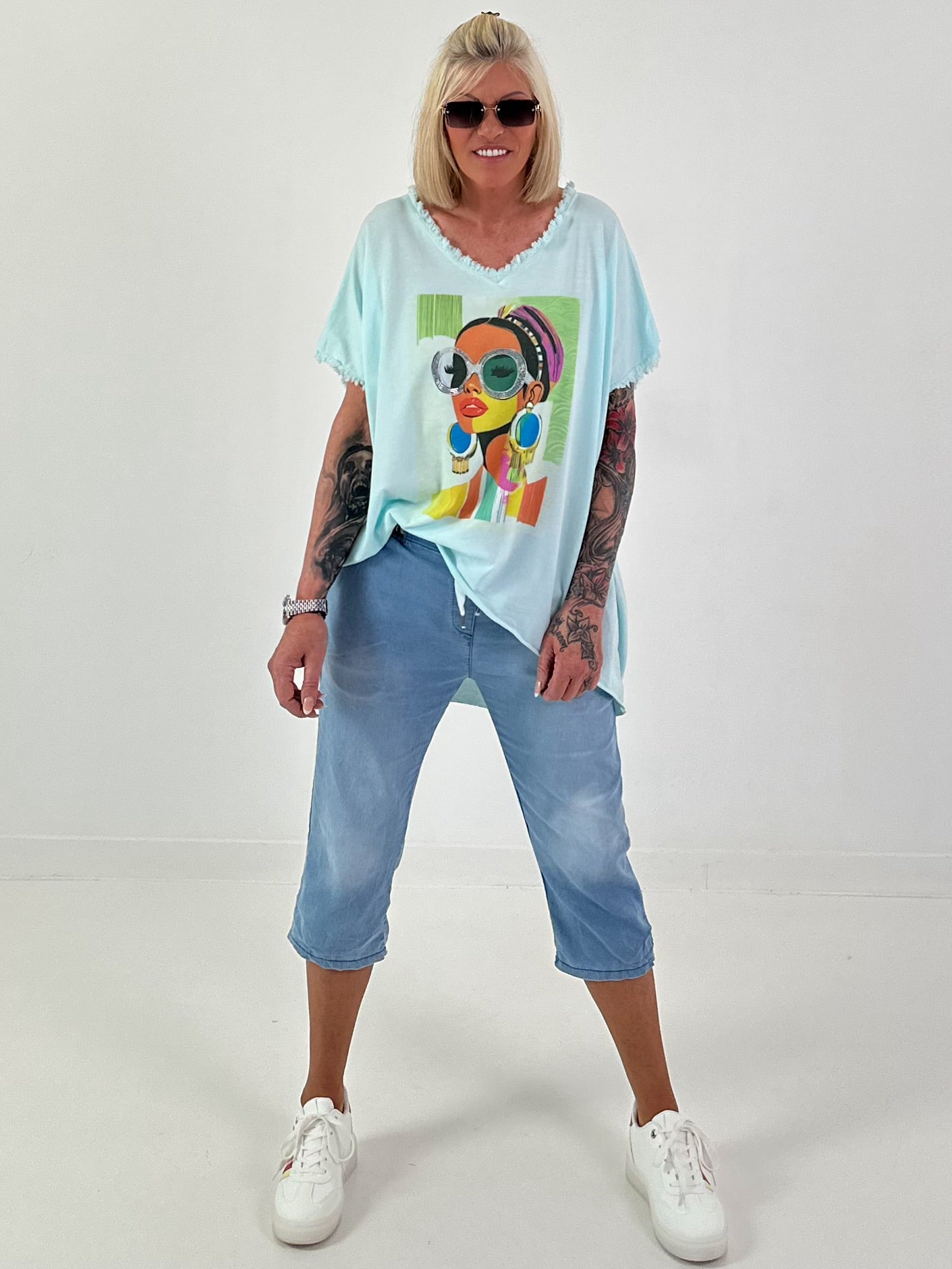 Oversized T-shirt with front print - mint