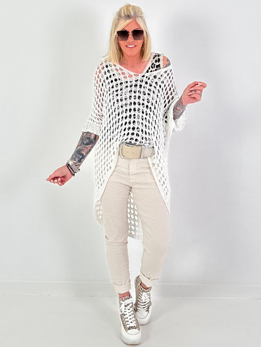 Oversized Häkelpulli - weiss