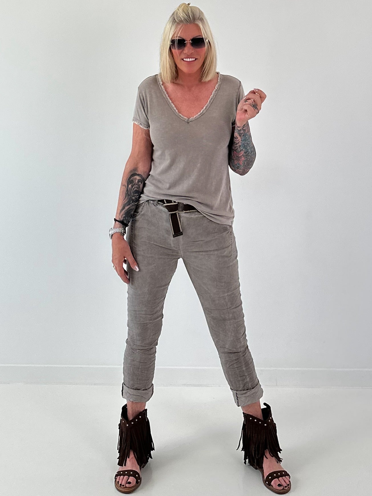 Ripp T-Shirt stone washed-  taupe