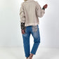 Distressed Denim Jacket - Beige