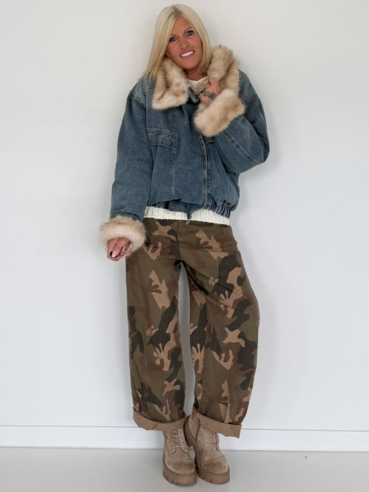 Jeans-Bomberjacke - denim-beige