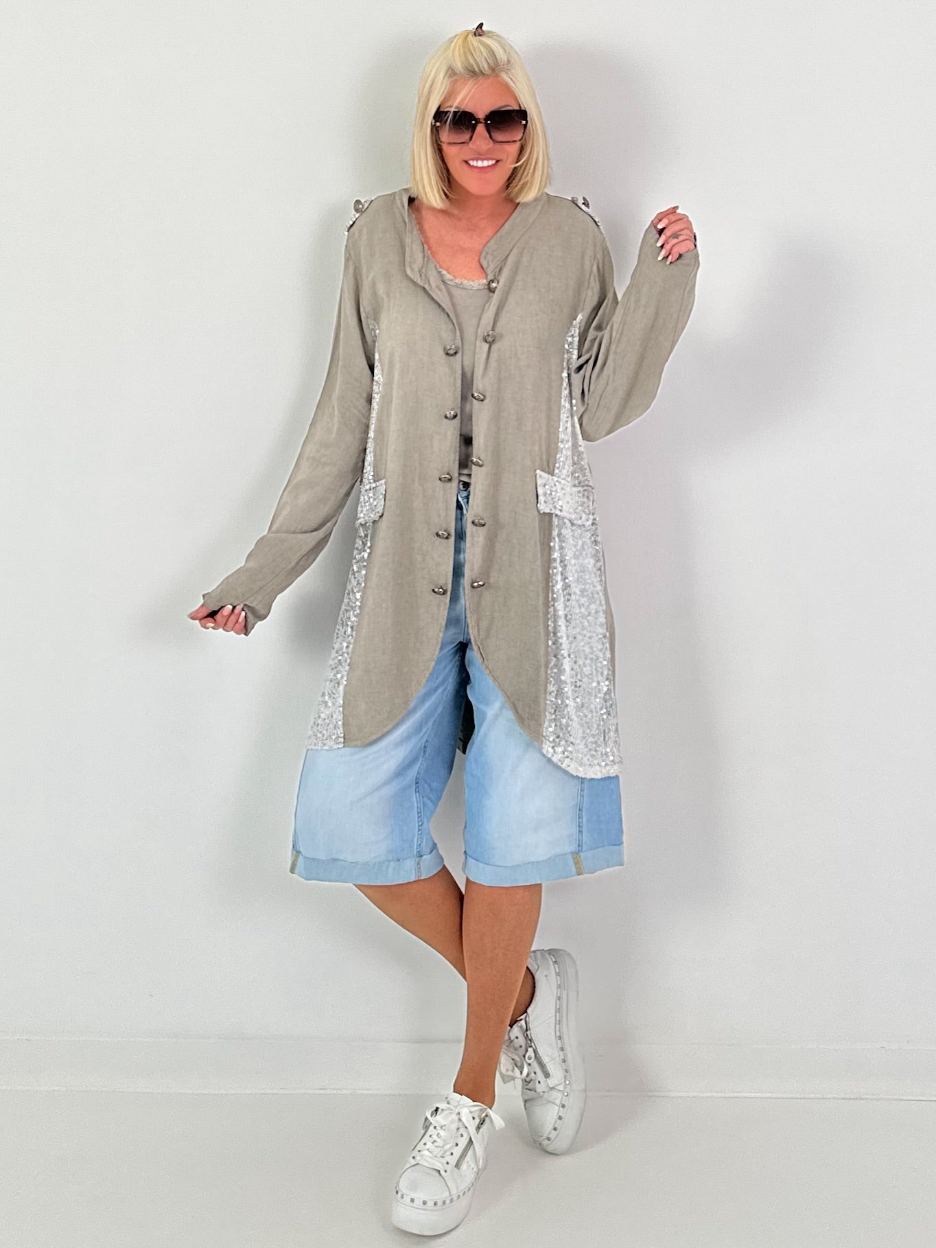 Oversized Leinen-Military Blazer - taupe