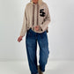 Hoodie mit Leo Bändchen und Teddyplüsch Print - beige