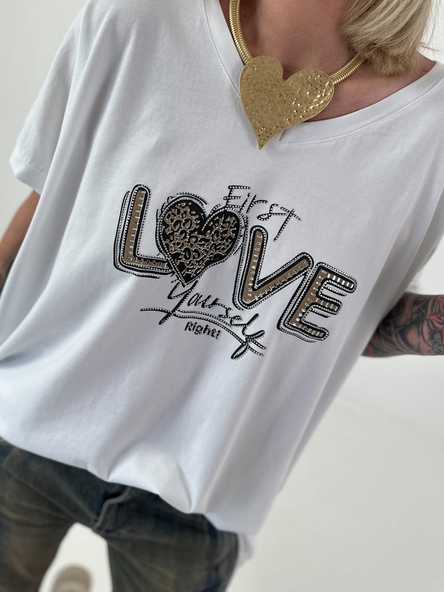 T-Shirt mit Strassdetail - weiss
