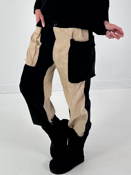 Suede-look trousers, model "Dual Harmony" - black-beige