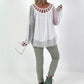 Silk Tunic with Crocheted Neckline - White
