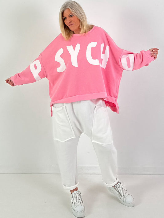 Oversized Sweatshirt Modell "Psycho" - rosa-weiss