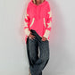 Lässiger Long Hoodie mit Daumenloch und trendigen Sternenelementen - neonpink