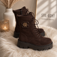 Suede-look ankle boot with chunky sole - chocolate