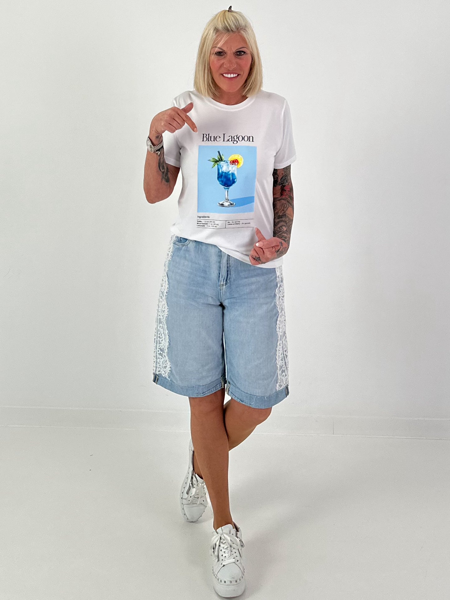 T-Shirt mit Blue-Lagoon Print - weiss