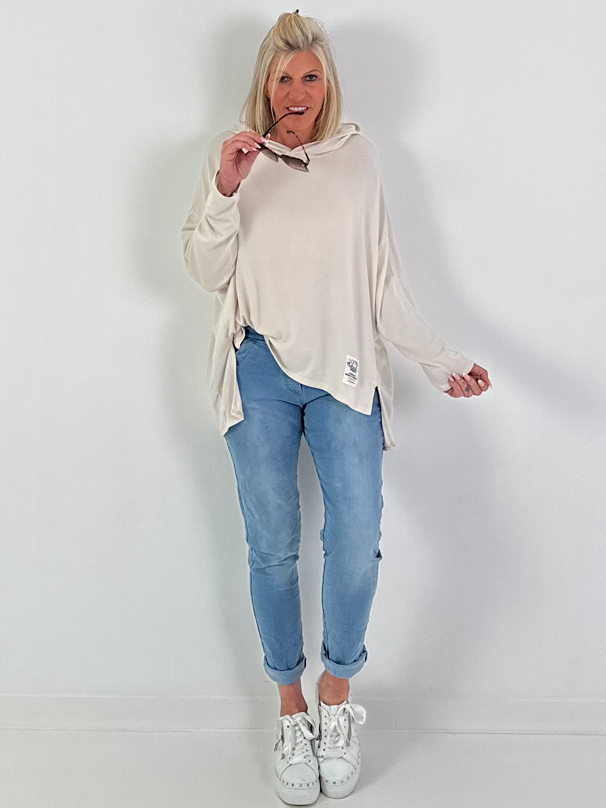 Fine Knit Hoodie - Beige