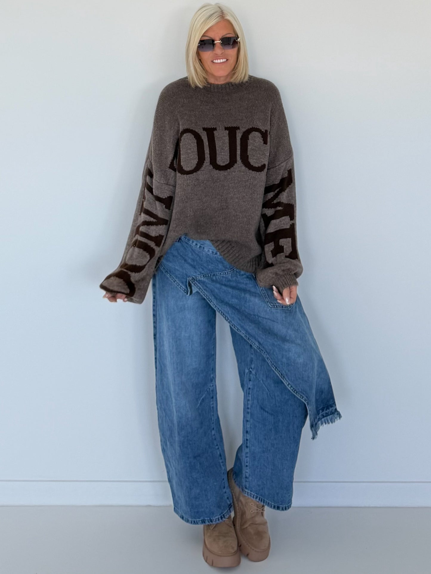 Oversized Strickpullover Dont Touch Me - taupe-mokka