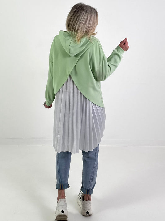 Long Hoodie mit Plissee-Einsatz - lindgrün
