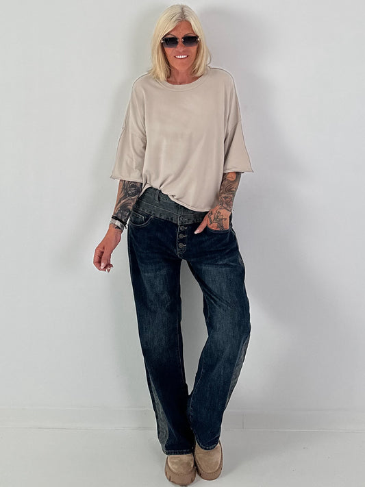 Shirt mit halben Arm und stylischen Außennähten - beige