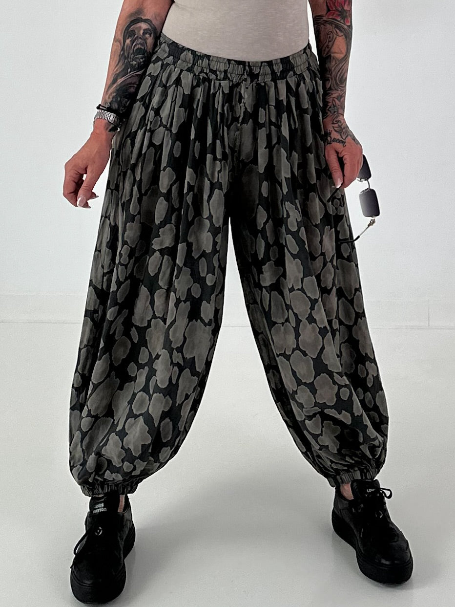 Leichte Pumphose mit stylischem Print  - anthrazit - mehrfarbig