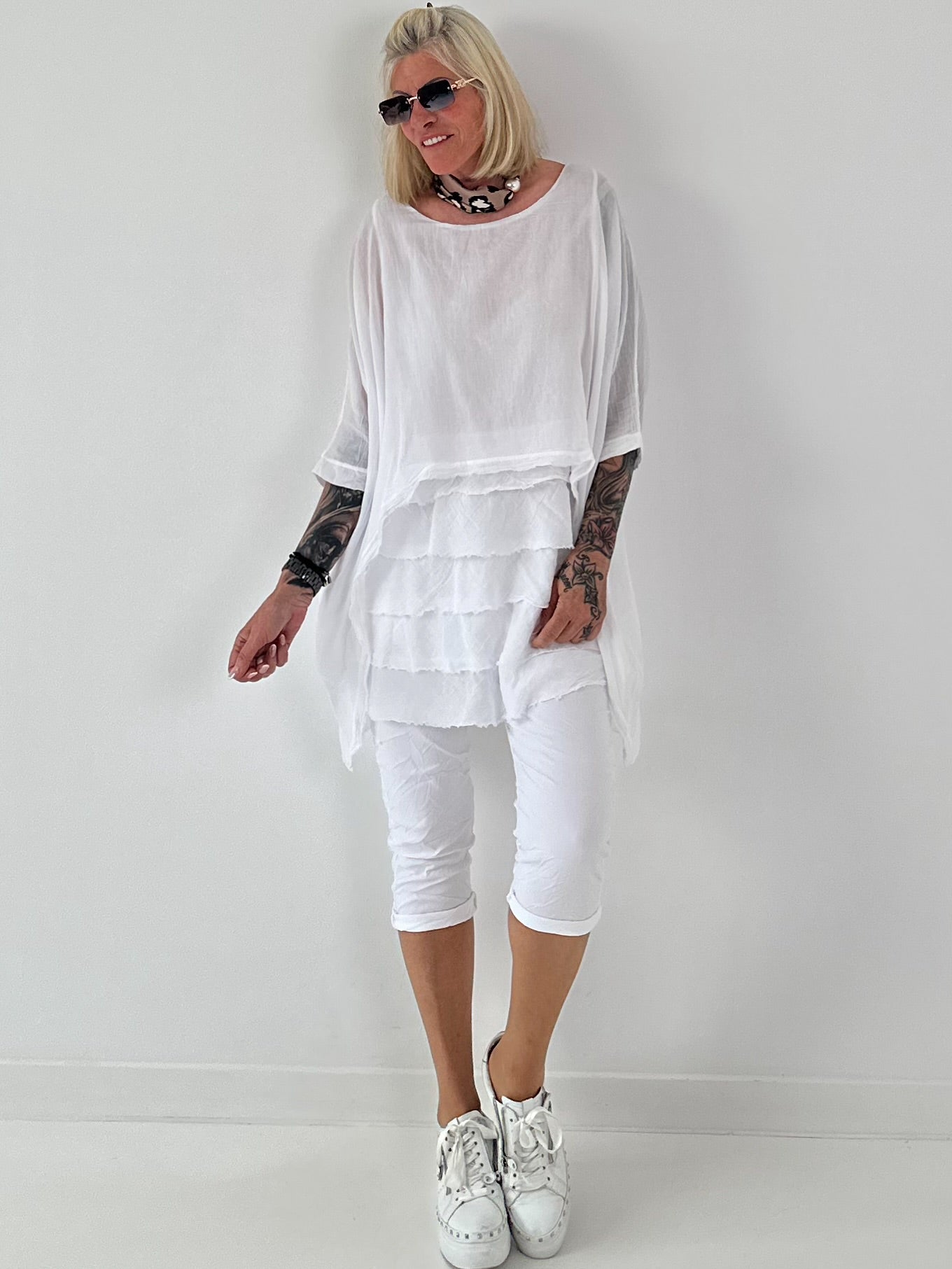 Tunika im Layer-Look - weiss