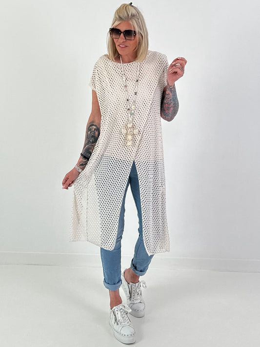 Netzshirt überlappend mit Lochmuster - beige