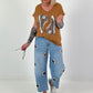 T-shirt with leopard shoe print - camel