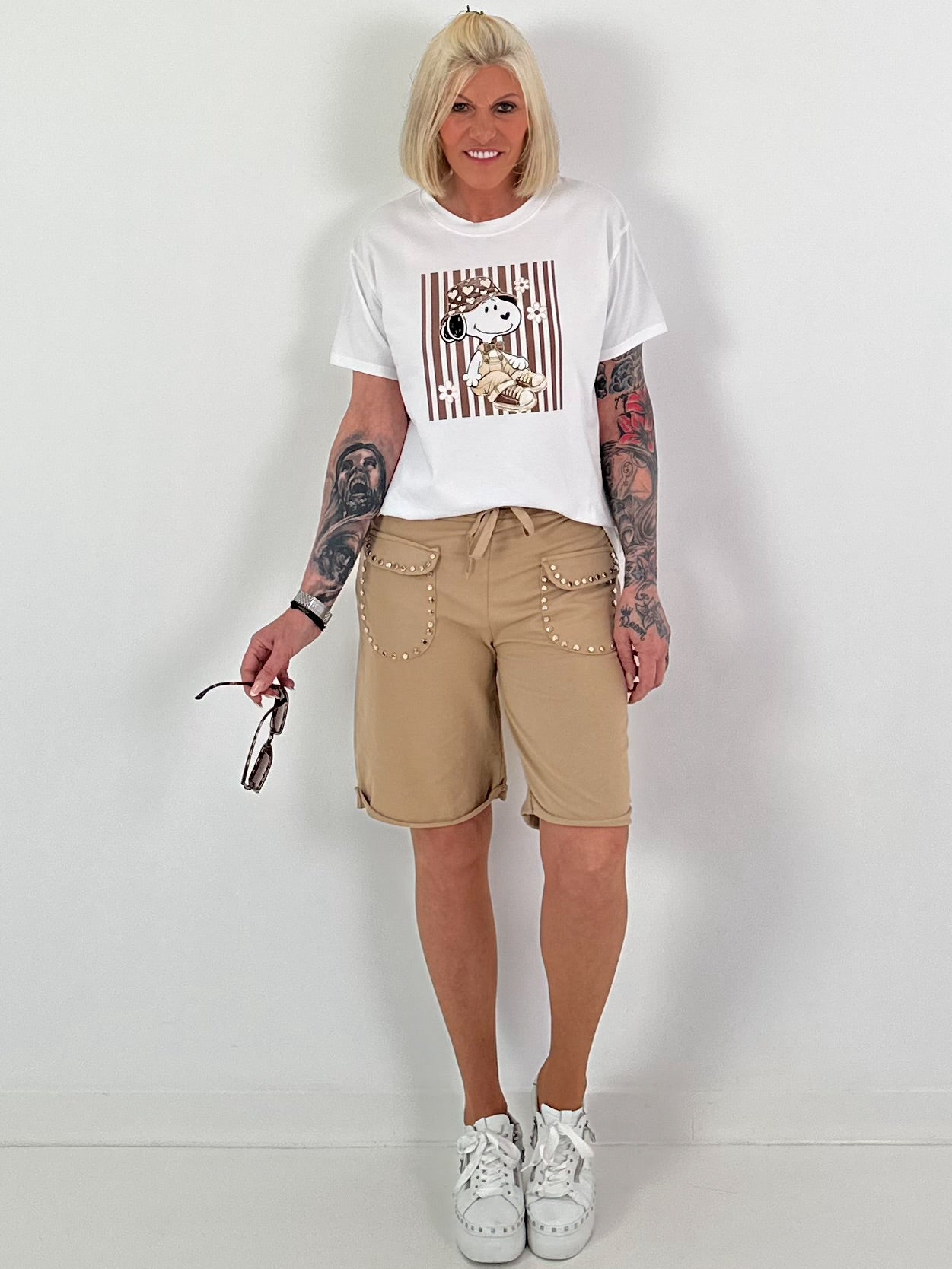 T-Shirt mit Front Comic-Print - weiss-braun