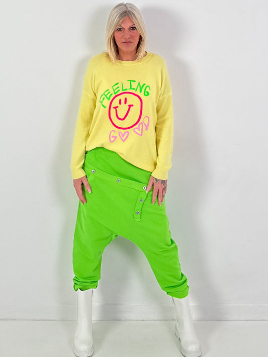 Strickpullover Modell "Feeling Good Vibes" - gelb