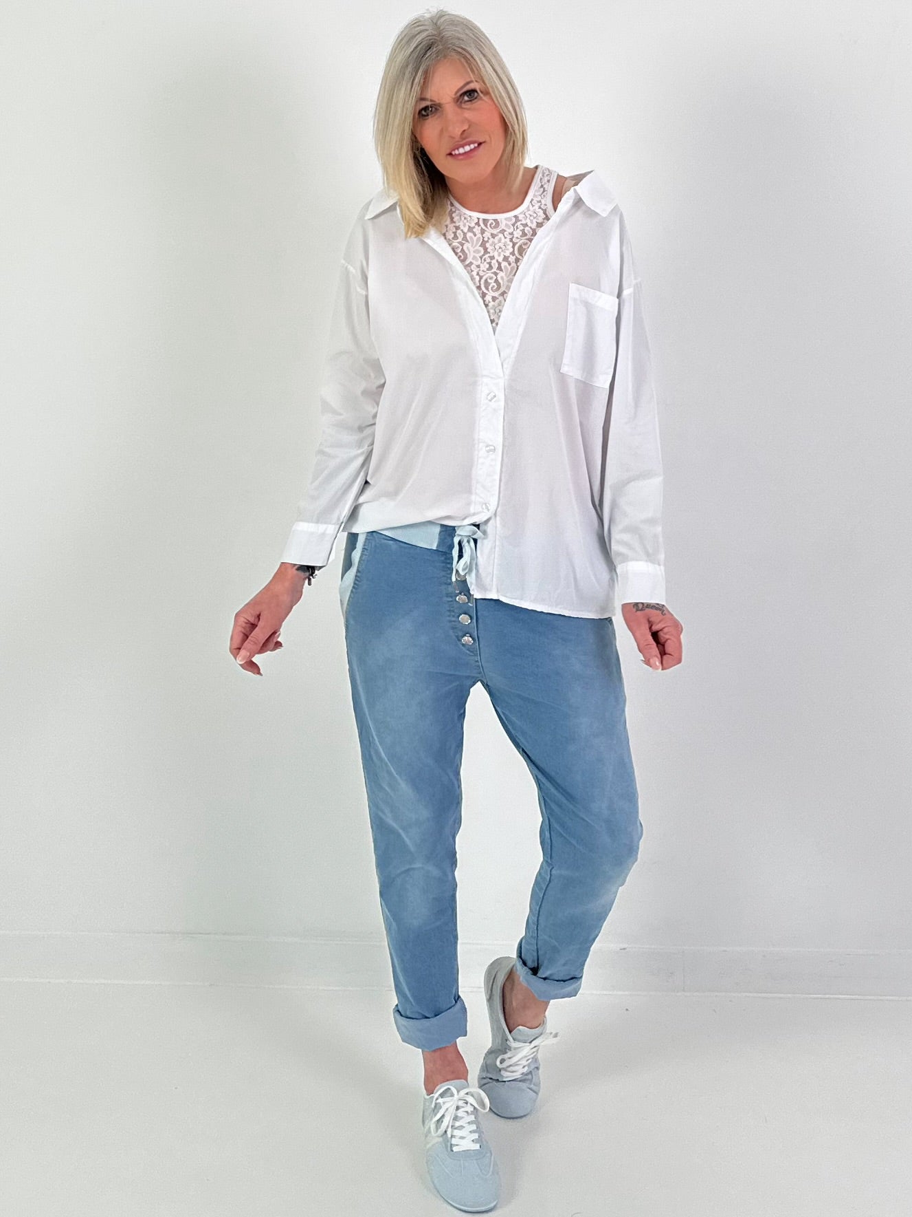 Bluse mit Spitzentop - weiss