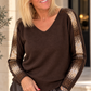 Sweater with rhinestone appliqués - mocha