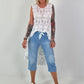 Short jeans with statement waistband - light blue