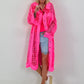 Jeansmantel mit floralem Netzeinsatz - neonpink