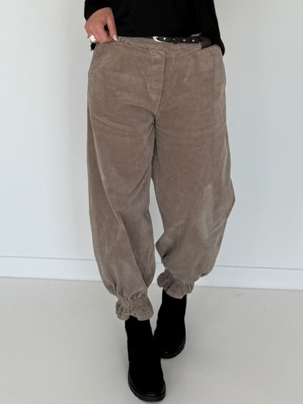 Cord-Pumphose mit Gürtel - taupe