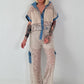 Ausgefallener Zweiteiler mit aufwendigen Denim Details- beige