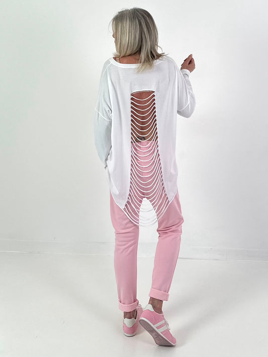 Shirt mit Rückenausschnitt - weiss