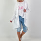 Linen Short Coat with Eyelets - white