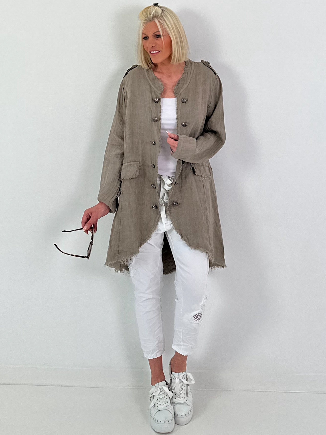Oversized Leinen Military Blazer - taupe